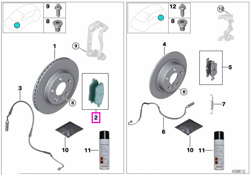 34108867484 Set placute frana, punte fata - BMW Seria 2 F45 F46, X1 F48 - Mini Cabrio F57, Clubman F54, Countryman F60, 