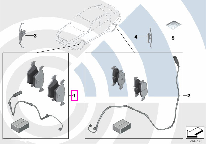 34108870748 Set placute frana si senzor uzura placute frana, punte fata, Kit Value Parts - BMW Seria 1 F40, Seria 2 F44,