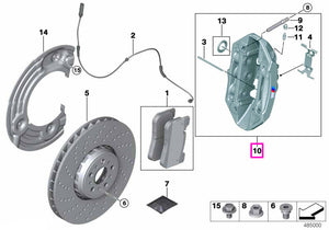 34109501997 Etrier sistem franare, punte fata, stanga, rosu, M Performance - BMW Seria 2 G87 M2, Seria 3 G80 G81 M3, Ser