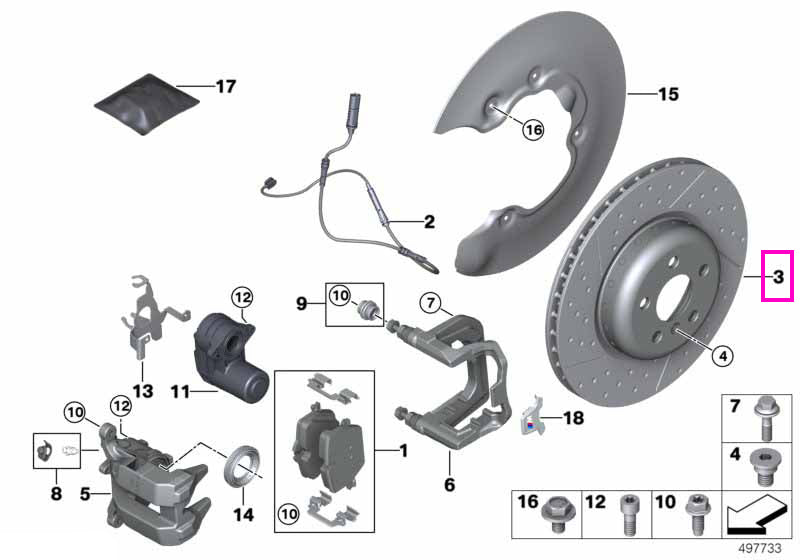 34208856162 Disc frana ventilat si perforat, M Performance, punte spate, dreapta, Ø345mm - BMW Seria 2 G42, Seria 3 G20 