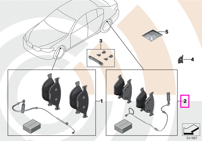 34208877003 Set placute frana si senzor uzura placute, punte spate, Value Parts - BMW Seria 5 G31, Seria 6 G32