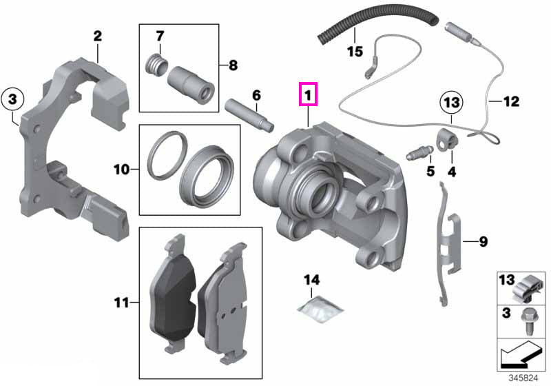 34216768698 Carcasa etrier frana, punte spate, dreapta - BMW Seria 1 E81 E82 E87 E88, Seria 3 E90 E91 E92 E93 F30 F35, X