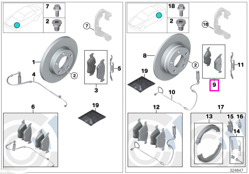 34216790762 Set placute frana, fara azbest, punte spate - BMW Seria 3 E90 E92 E93, X1 E84