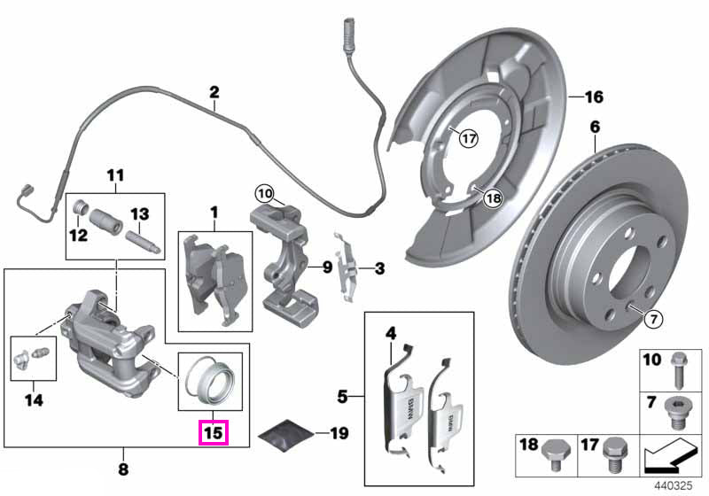 34216850859 Kit reparatie etrier frana, punte spate - BMW Seria 1 F20 F21, Seria 2 F22 F23, Seria 3 F30 F31 F34 F35, Ser