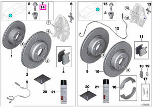 34216857152 Pin ghidare etrier, punte spate - BMW Seria 1 F20 F21, Seria 2 F22 F23, Seria 3 F30 F31 F34 F80 M3, Seria 4 