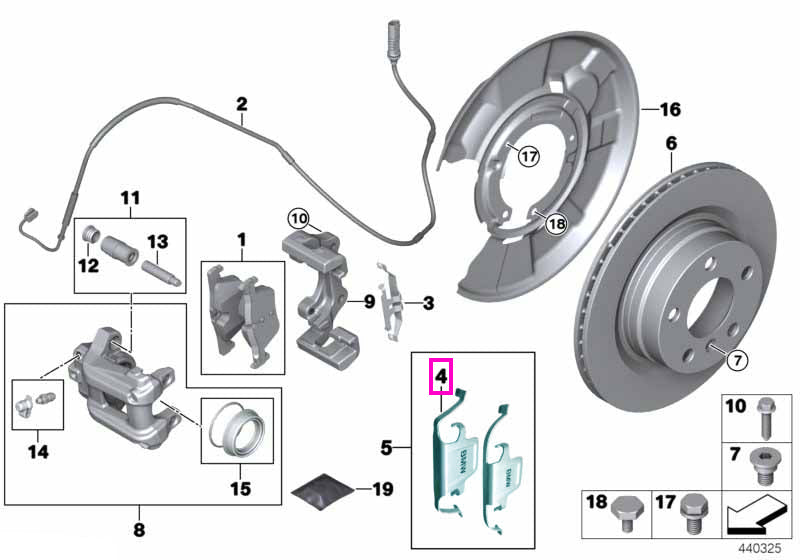34216860103 Arc fixare placute frana, "BMW Design", punte spate - BMW Seria 3 F30 F31 F34 F35, Seria 4 F32 F33