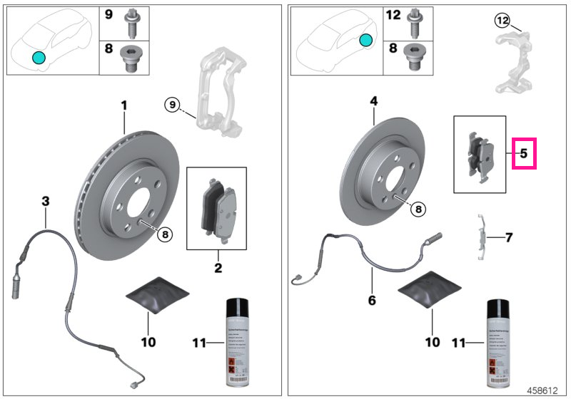 34216885451 Set placute frana, punte spate, fara azbest - BMW Seria 5 G30 G31 G38, Seria 6 G32 GT, Seria 7 G11 G12, X3 G
