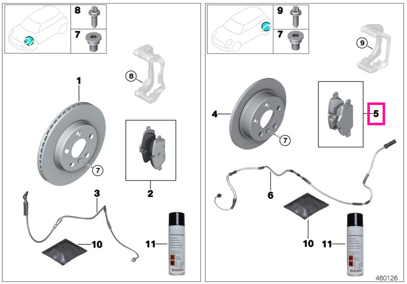 34216885529 Set placute frana, punte spate, fara azbest - Mini Cabrio F57, F55, F56