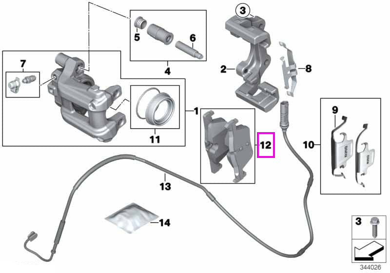 34218855007 Set placute frana, punte spate - BMW Seria 3 F30 F31 F34 F35, Seria 4 F32 F33 F36