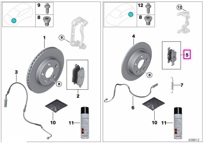 34218867488 Set placute frana (HA), punte spate - BMW Seria 1 F52, Seria 2 F45 F46, i3 I01, X1 F48 F49, X2 F39 - Mini Cl