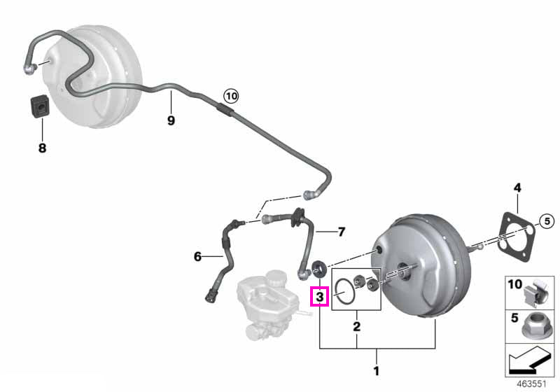 34336893085 Garnitura supapa servo-frana - BMW Seria 1, Seria 3, Seria 5, Seria 6, Seria 7, X1 E84, X3 G01 G08 F97 M, X4