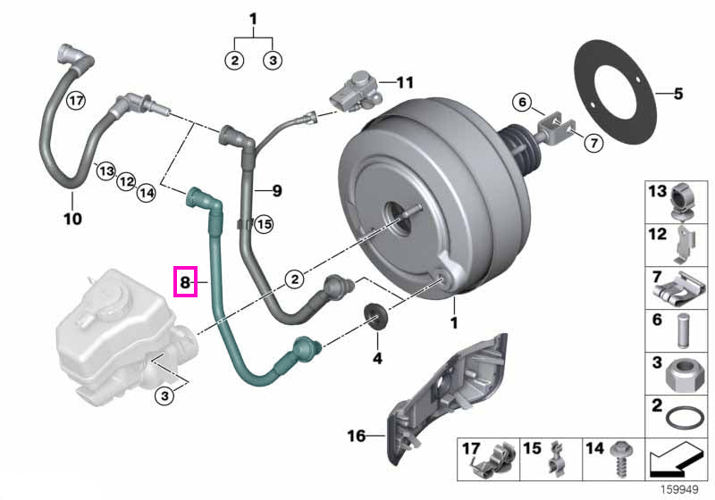 34337577336 Conducta vacuum servofrana - BMW Seria 1 E81 E82 E87 E88, Seria 3 E90 E91 E92 E93, X1 E84
