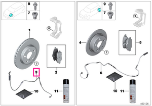 34356870349 Senzor uzura placute frana, punte fata - BMW Seria 2 G42 G87, Seria 3 G20 G21 G28 G80M3 G81M3, Seria 4 G22 G