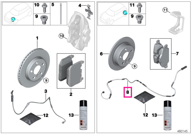 34356870352 Senzor uzura placute frana, punte spate - BMW X5 G05 G18 F95M, X6 G06 F96M, X7 G07