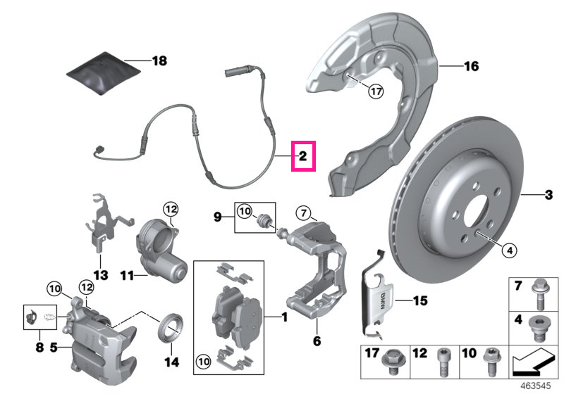34356880543 Senzor uzura placute frana, punte spate - BMW X4 G02 F98M