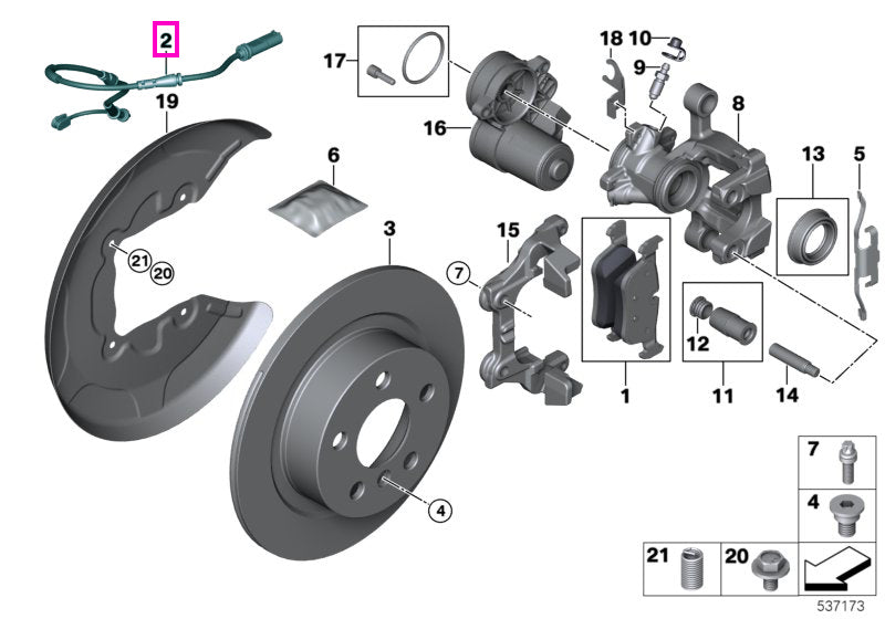34356887154 Senzor uzura placute frana, punte spate - BMW Seria 1 F40, Seria 2 F44, X2 F39 - Mini Clubman F54, Countryma