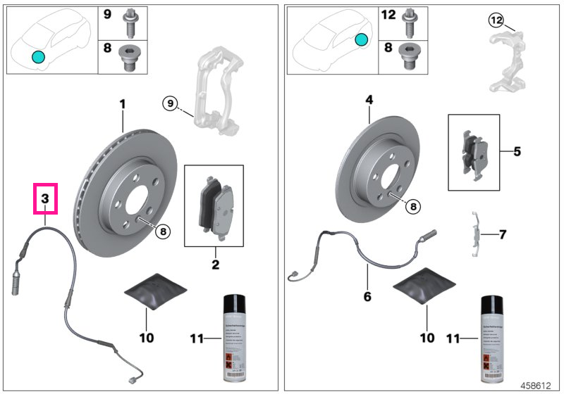 34356890788 Senzor uzura placute frana, punte fata - BMW Seria 5 F90M5 G30 G31 G38, Seria 6 G32 GT, Seria 7 G11 G12, Ser