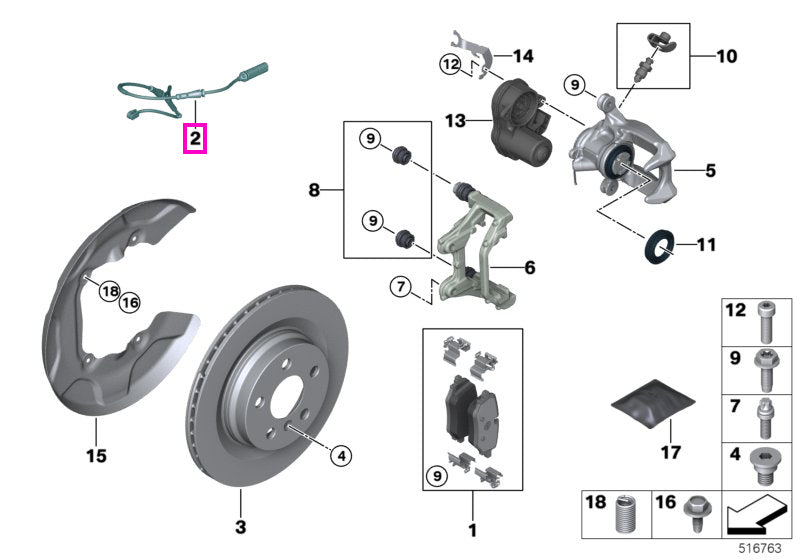 34356891105 Senzor uzura placute frana, punte spate - BMW Seria 1 F70, Seria 2 F74 F78 U06