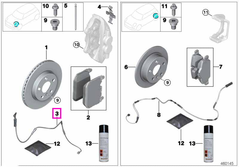 34358074297 Senzor uzura placute frana, punte fata - BMW X5 M F95, X6 M F96, XM G09